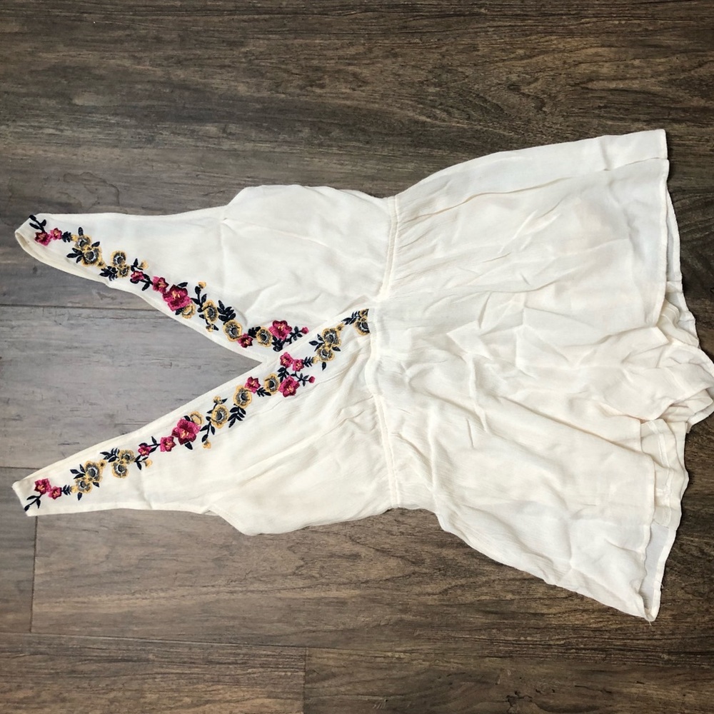 Cream Embroidered Romper